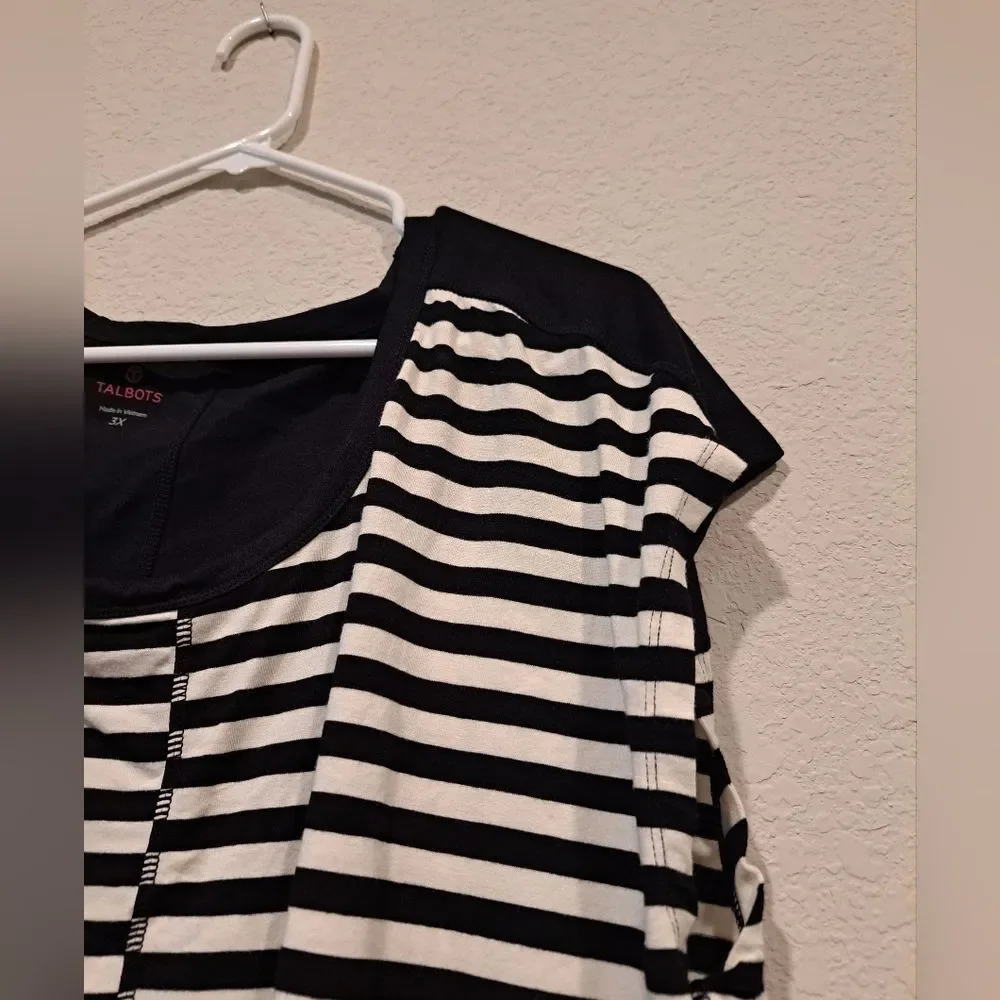 Talbots women's black and white striped plus size t shirt blouse cap sleeves 3X - Picture 2 of 8